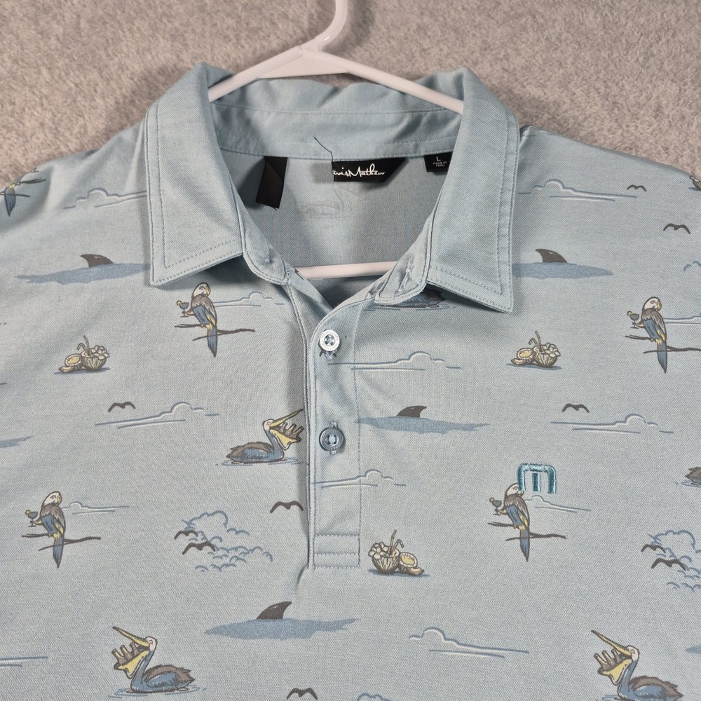 Travis Mathew Going Rogue Pelican/Parrots Golf/Polo Hawaiian Shirt Large Blue